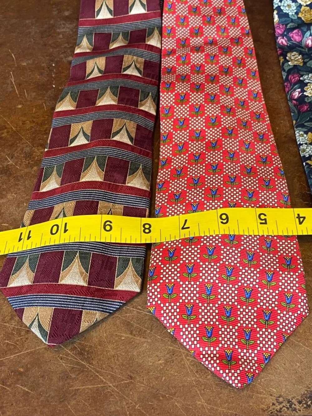 LOT of THREE Ties Lands End Silk Flowers Tulips Paisley Vintage Tie Made in USA
